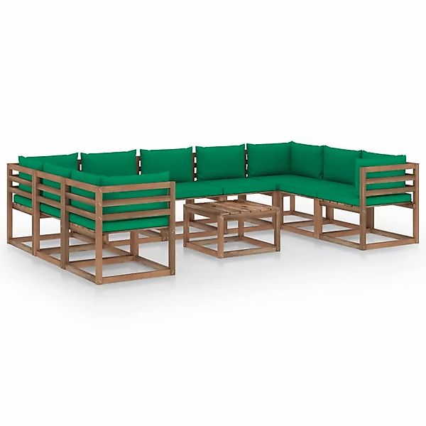 10-tlg. Garten-lounge-set Mit Grünen Kissen günstig online kaufen