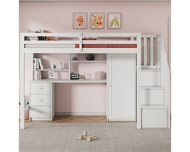 XDeer Kinderbett Etagenbett mit Schreibtisch und Kleiderschrank Treppe, Kin günstig online kaufen
