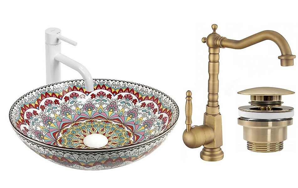 GTM Design Aufsatzwaschbecken Glanz - Modern Waschbecken ohne Hahnloch - El günstig online kaufen