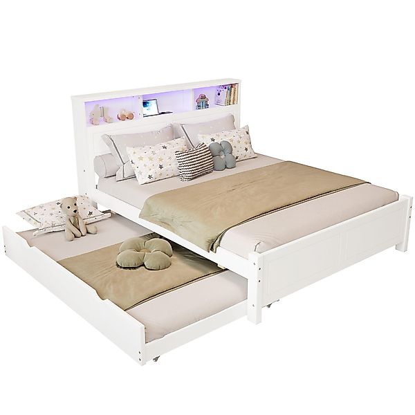REDOM Holzbett mit Ausziehbett, Ladebuchse & günstig online kaufen