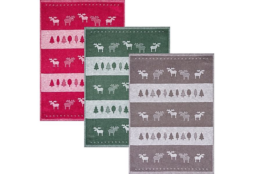 Kracht Geschirrtuch Geschirrtuch "Elchreihe" 3er-Pack, Halbleinen Motiv günstig online kaufen