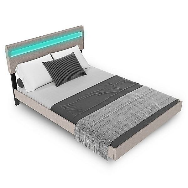 Juskys Polsterbett Lissabon, LED-Beleuchtung, Leinen, verstellbares Kopftei günstig online kaufen