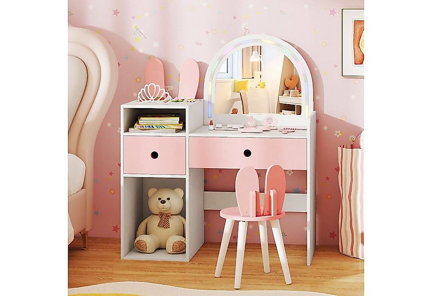 COSTWAY Schminktisch (2-St), Kosmetiktisch Stuhlset Kinder mit Spiegel günstig online kaufen