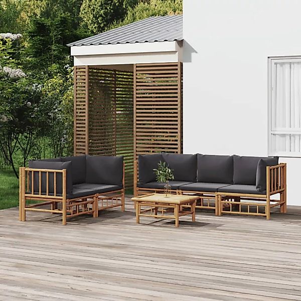 Vidaxl 6-tlg. Garten-lounge-set Mit Dunkelgrauen Kissen Bambus günstig online kaufen