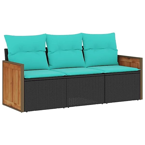 vidaXL 3-Tlg Gartensofa-Set mit Kissen Schwarz Polyrattan 3227436 günstig online kaufen