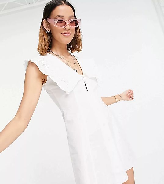 Reclaimed Vintage Inspired – Minikleid in Weiß mit Bubikragen günstig online kaufen