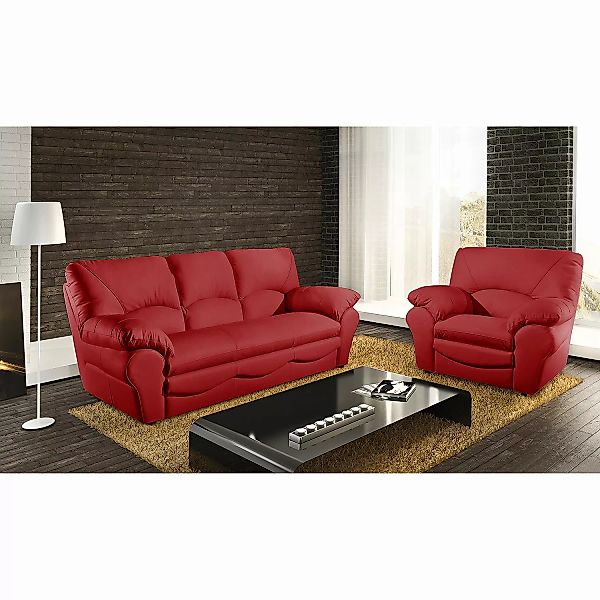 home24 Modoform Sofa Torsby 3-Sitzer Rot Echtleder 205x92x85 cm (BxHxT) Mod günstig online kaufen