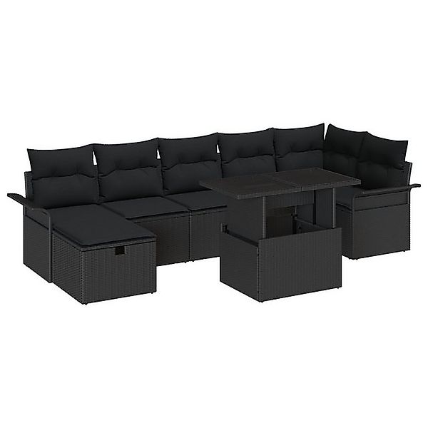 vidaXL Loungesofa 8-teiliges Garten Sofa Set mit Kissen Schwarz Poly Rattan günstig online kaufen