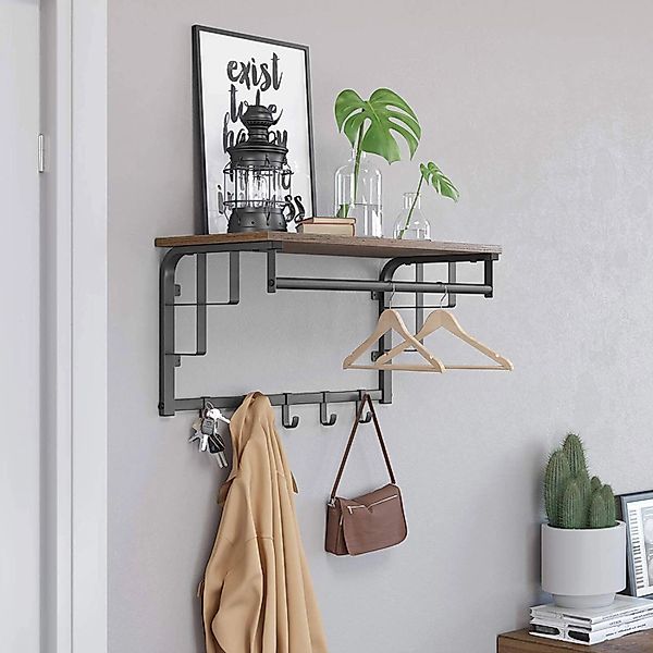 Vasagle Wandgarderobe mit Aufbewahrungsregal 30 cm x 66 cm x 27 cm Braun-Sc günstig online kaufen