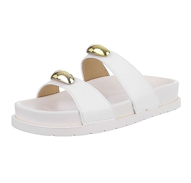 Ital-Design Bequeme Damen-Sandalen mit goldenen Details – Beige Pantolette günstig online kaufen