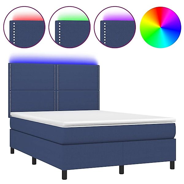 vidaXL Boxspringbett mit Matratze & LED Blau 140x190 cm Stoff 3134795 günstig online kaufen