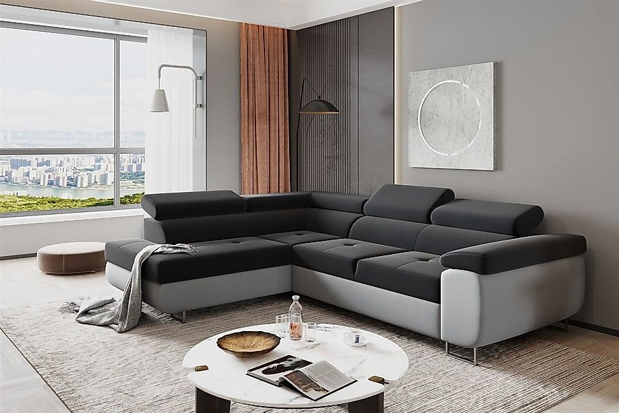 Fun Möbel Ecksofa Couchgarnitur JADE Stoff Hellgrau-Anthrazit Schlaffunktio günstig online kaufen