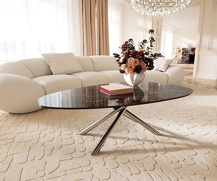 Couchtisch Edge Oval 140x75 cm Keramik Emperador Extra Lucidato Dunkelbraun günstig online kaufen