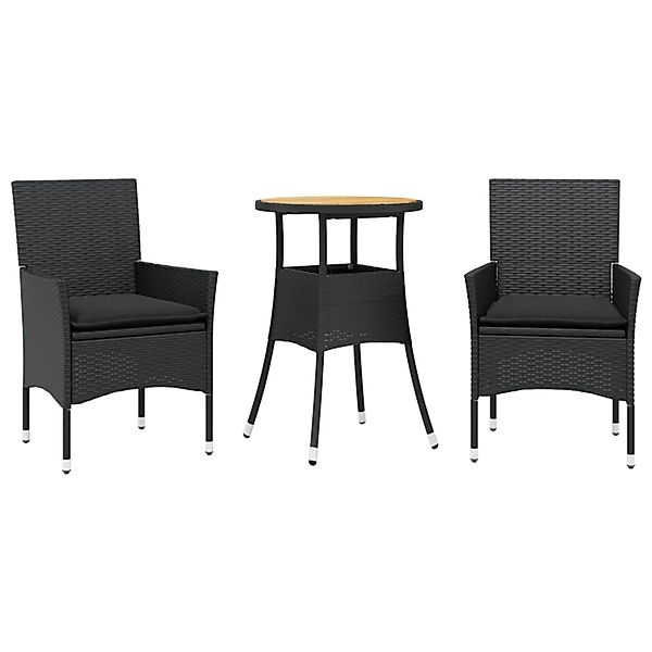 vidaXL 3-Tlg Garten-Essgruppe mit Kissen Schwarz Poly Rattan Akazie 3278729 günstig online kaufen