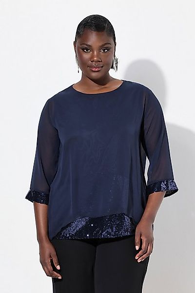 Ulla Popken Druckbluse Chiffonbluse doppellagig U-Boot-Ausschnitt günstig online kaufen