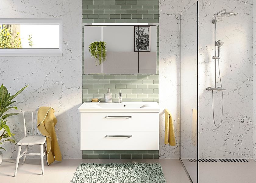 Saphir Badmöbel-Set »Trentino 2-tlg Mineralmarmor-Waschtisch, Spiegelschran günstig online kaufen