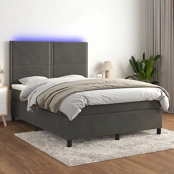 Vidaxl Boxspringbett Mit Matratze & Led Dunkelgrau 140x190 Cm Samt günstig online kaufen