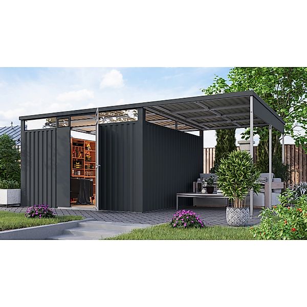 Karibu Gartenhaus Amato 3,5 m. Anbaudach Anthrazit 220 x 342 x 342 cm günstig online kaufen