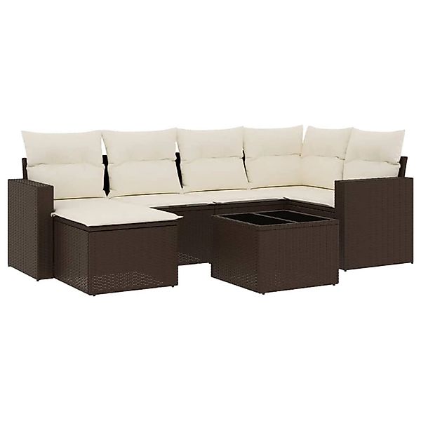 vidaXL 7-Tlg Garten-Sofagarnitur mit Kissen Braun Poly Rattan 3219263 günstig online kaufen