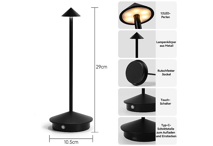 Elegear LED Tischleuchte LED Tischlampe mit Touch-Dimmung, 3 Farbtemperatur günstig online kaufen