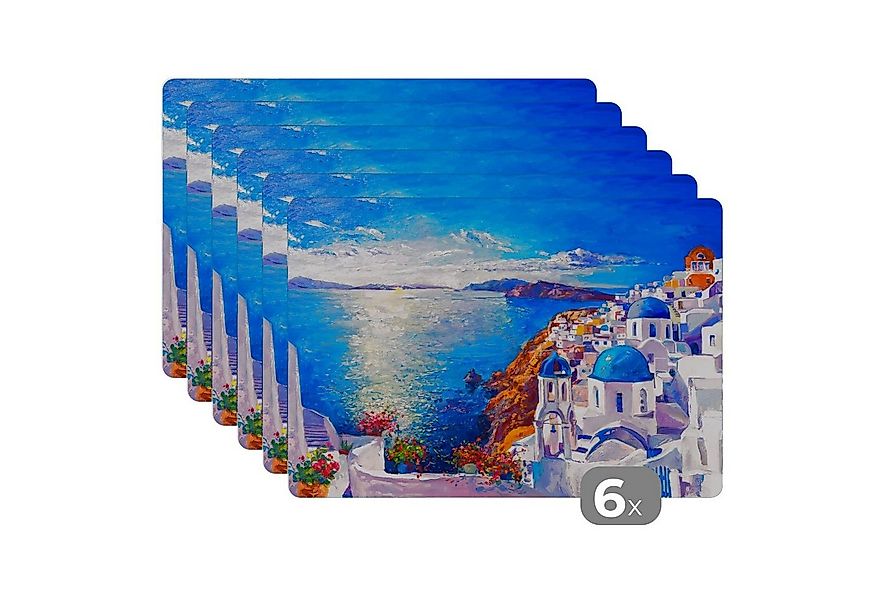 MuchoWow Platzset Malerei - Griechenland - Wasser - Öl, (6-St), Platzsets, günstig online kaufen
