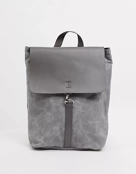 ASOS DESIGN – Rucksack aus Leder und Leinen in Grau günstig online kaufen