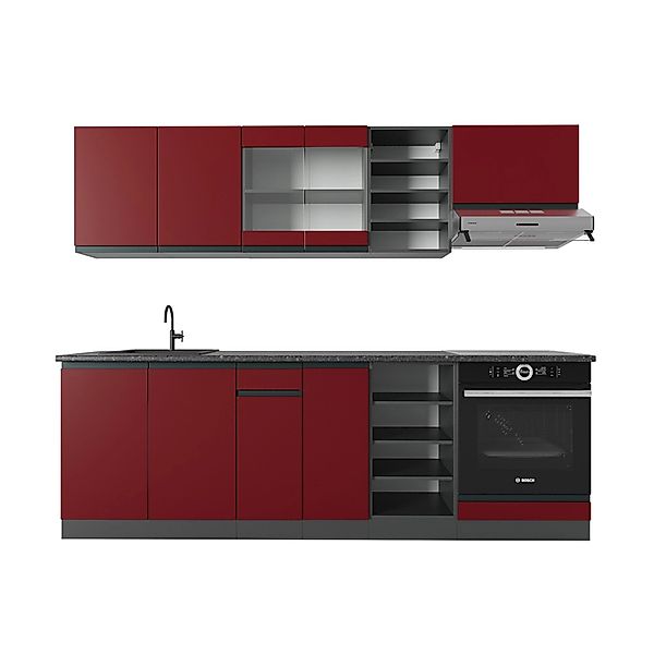 Vicco R-Line Küchenzeile Rot/Anthrazit 240 cm J-Shape günstig online kaufen