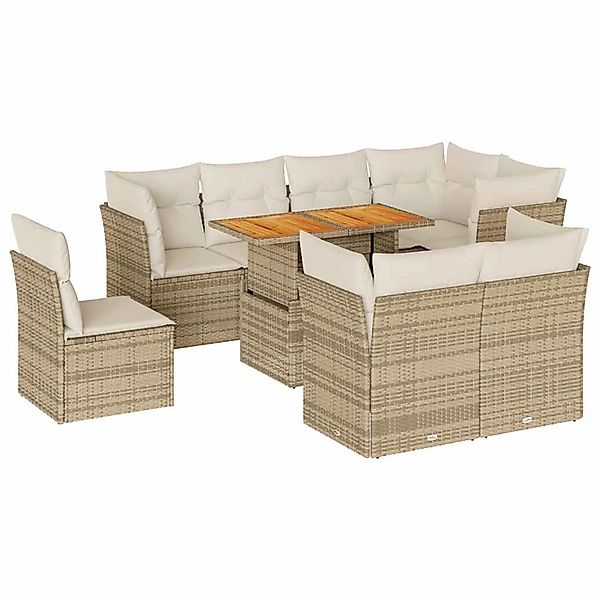 vidaXL 9-Tlg Garten-Sofagarnitur mit Kissen Beige Poly Rattan 3326942 günstig online kaufen