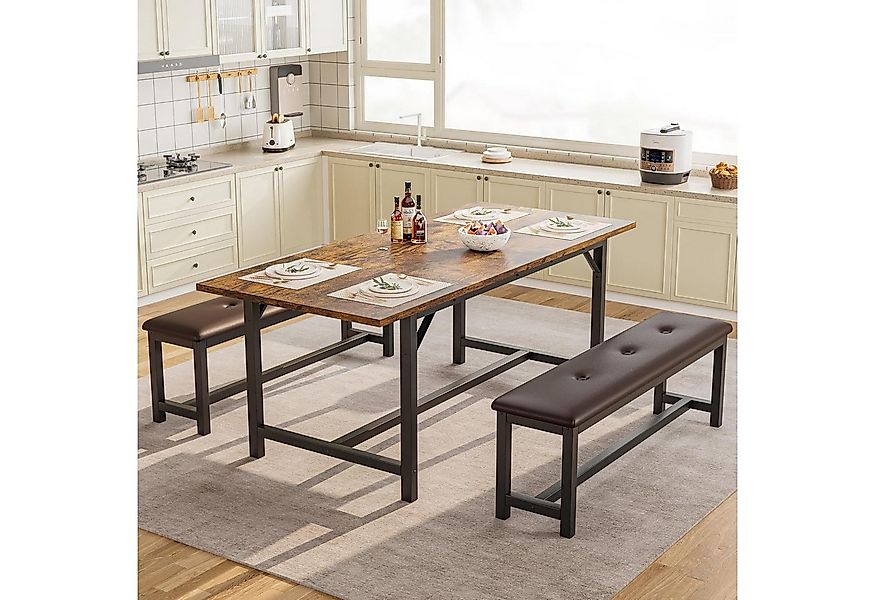 GarveeMore Essgruppe Esstisch-Set für 4–6 Personen mit 2 gepolsterten Bänke günstig online kaufen