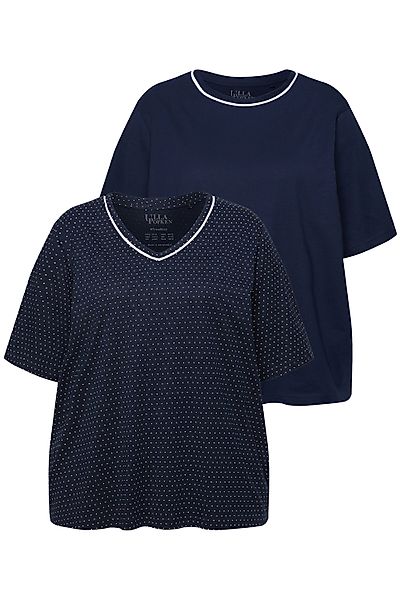 Ulla Popken Pyjama Pyjama-Shirts 2er-Pack Punkte/uni günstig online kaufen