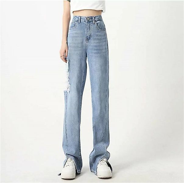 RUZU UG Slouchy Jeans Sommerliche Jeans mit weitem Schlitz und hohem Riss ( günstig online kaufen