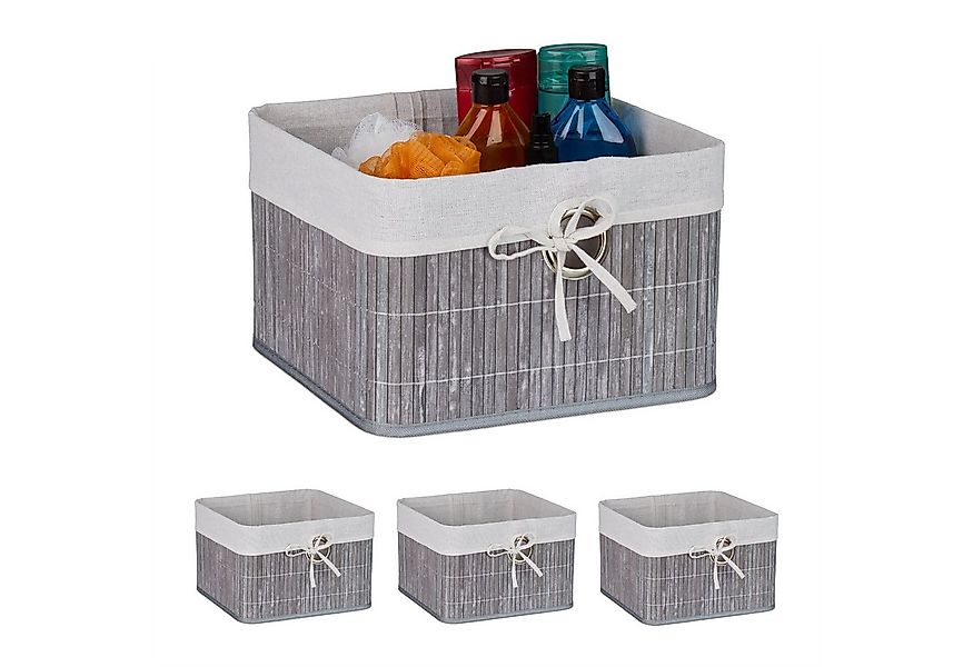 relaxdays Regalkorb Aufbewahrungskorb Set aus Bambus (4 St), grau günstig online kaufen