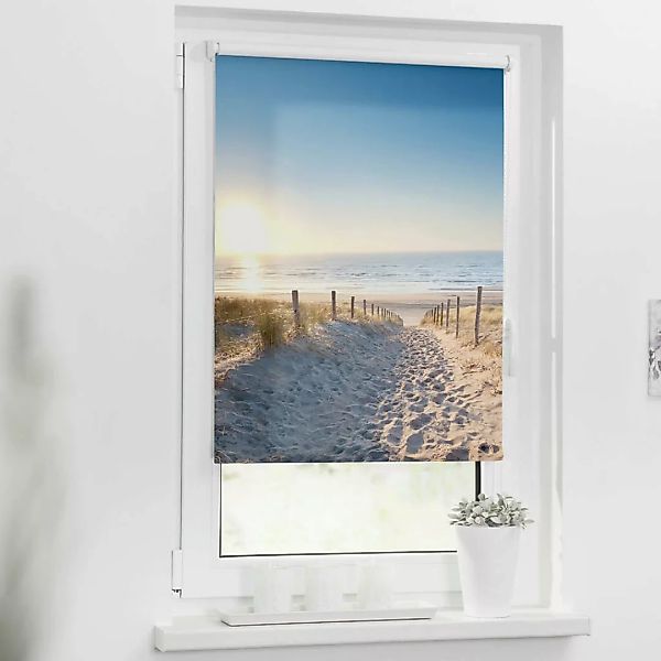 Verdunkelungsrollo Ostseestrand blau B/L: ca. 70x150 cm günstig online kaufen