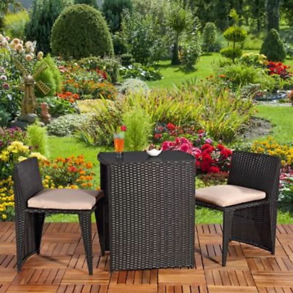 Mucola 3tlg. Polyrattan Lounge Gartenset Sitzgruppe in Schwarz Tisch mit 2 günstig online kaufen