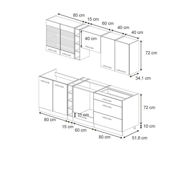 Vicco Küchenzeile Fame-Line, Weiß Landhaus/Goldkraft Eiche, günstig online kaufen