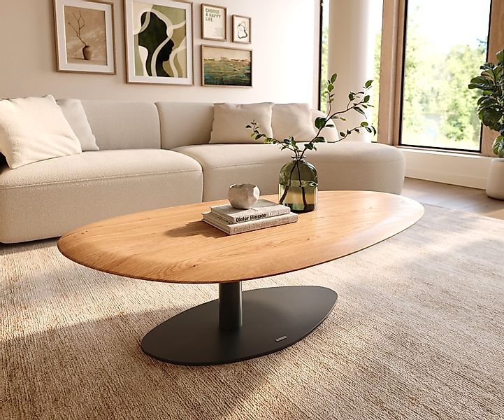 Couchtisch Edge Oval 140x75 cm Eiche Natur Runde Kante Vibany Metall Schwar günstig online kaufen