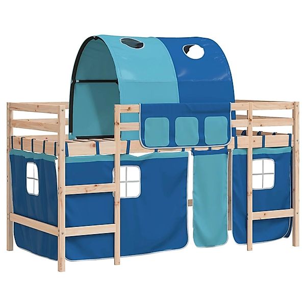 vidaXL Kinderhochbett mit Tunnel Blau 90x200 cm Massivholz Kiefer1928499 günstig online kaufen