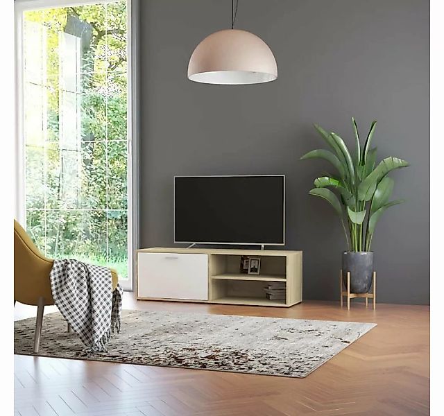 furnicato TV-Schrank Weiß und Sonoma-Eiche 120x34x37 cm Holzwerkstoff günstig online kaufen