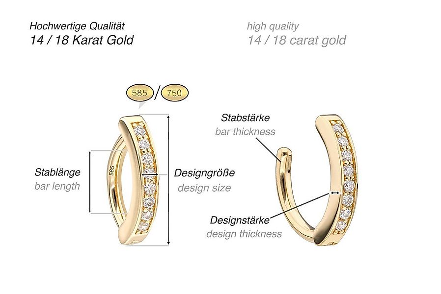 PIERCINGLINE Bauchnabelpiercing 14/18 Karat Gold Bauchnabelclicker BOGEN + günstig online kaufen