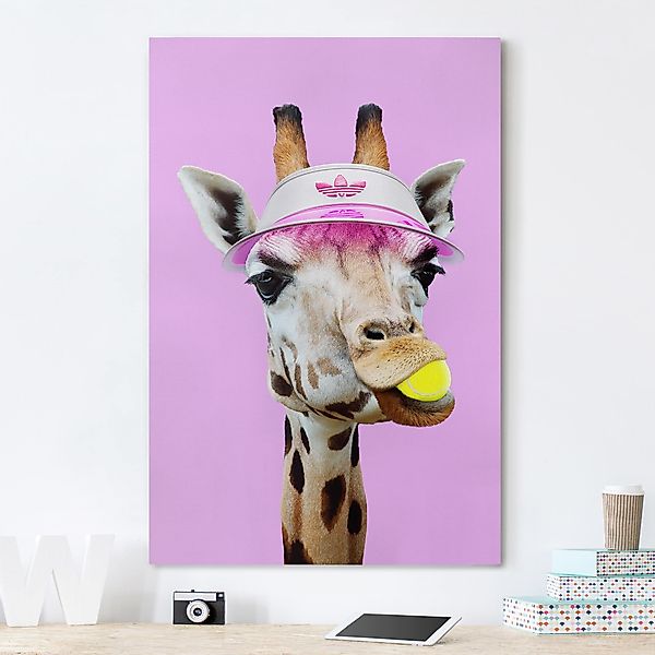 Leinwandbild - Hochformat Giraffe beim Tennis günstig online kaufen