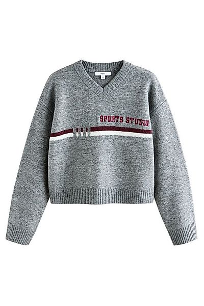Next V-Ausschnitt-Pullover Strickpullover mit V-Ausschnitt + Sportschriftzu günstig online kaufen