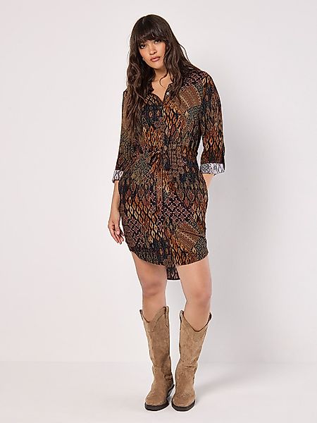 Apricot Druckkleid Ikatmuster-Hemdkleid, (2-tlg., Gummizug) mit günstig online kaufen