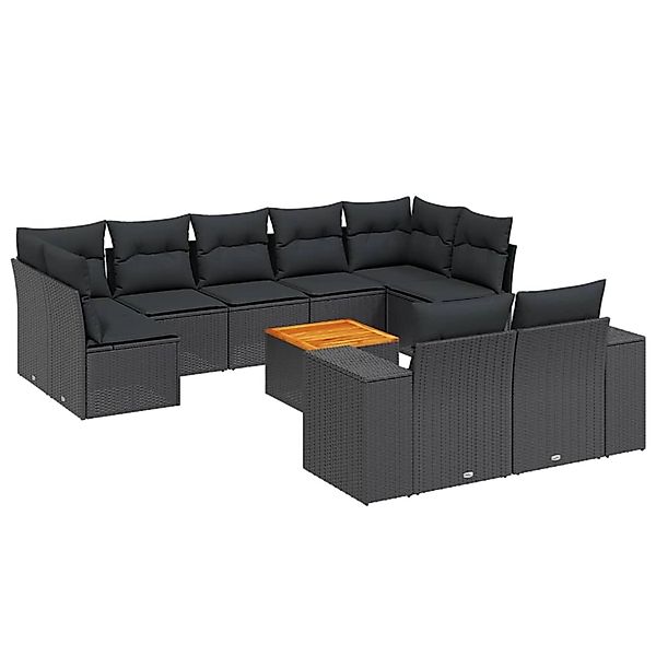 vidaXL 10-Tlg Garten-Sofagarnitur mit Kissen Schwarz Poly Rattan 3257924 günstig online kaufen