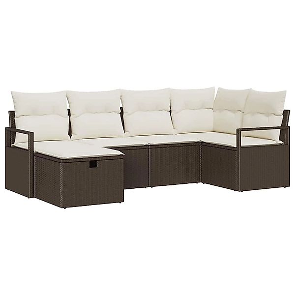 vidaXL Garten-Sofa-Set mit Kissen mit Speicher 6-Tlg Braun Poly Rattan 3360 günstig online kaufen