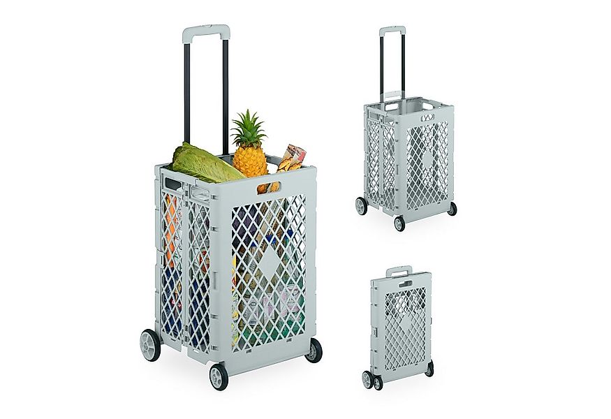 relaxdays Einkaufstrolley Klappbarer Einkaufstrolley, grau günstig online kaufen