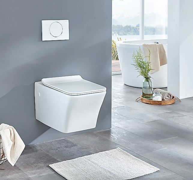 welltime Tiefspül-WC "Trento eckig" Spülrandloses Tiefspül-WC, inkl. Toilet günstig online kaufen