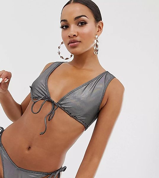 South Beach – Exklusives Bikini-Trägershirt in Metallic-Optik-Schwarz günstig online kaufen