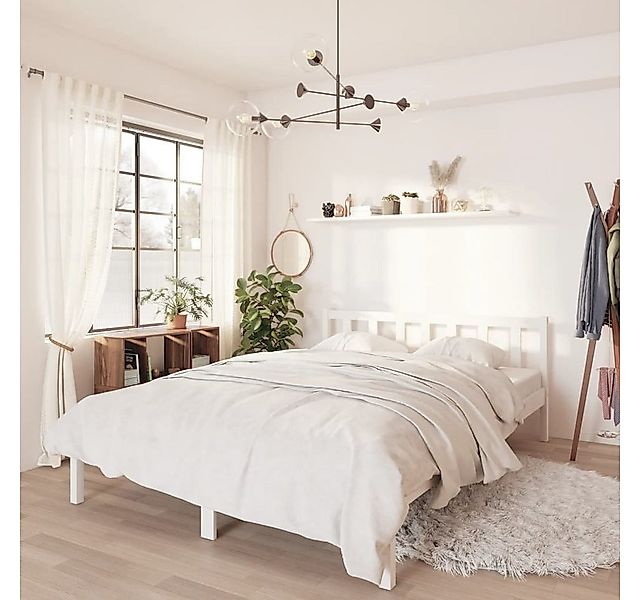 furnicato Bettgestell Massivholzbett Weiß Kiefer 150x200 cm (1-tlg) günstig online kaufen