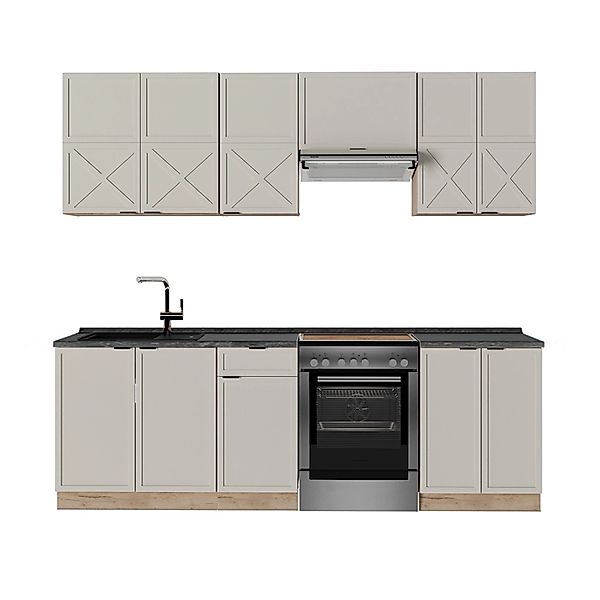 Vicco Fame-Line Küchenzeile GrauBeige/Goldkraft Eiche 240 cm AP Anthrazit o günstig online kaufen