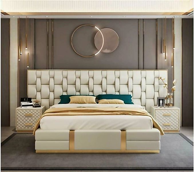JVmoebel Bett, Edelstahl Luxus Bett Metall Leder Betten Hotel Chesterfield günstig online kaufen